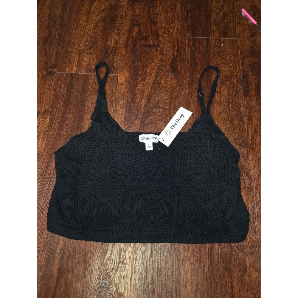The Drop Black Crochet Knit Bralette Crop Top Women's XL NWT Boho Festival